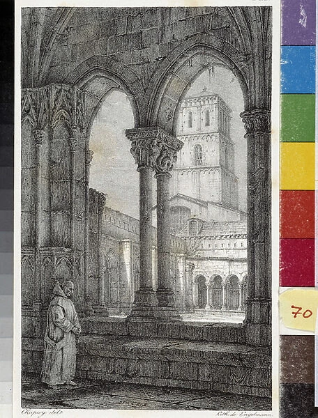 View of the Cathedral of Arles, view of the tower taken from the Levant Gallery. (Bouches du Rhone). Anonymous engraving. Arbaud Museum, Aix en Provence