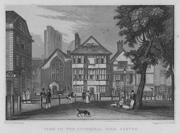 View in the Cathedral Yard, Exeter (engraving)
