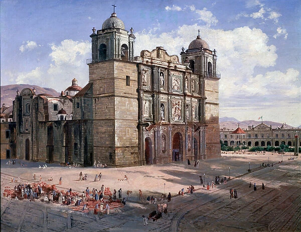 View of the Cathedrale of Oaxaca, Mexico (painting, 1887)