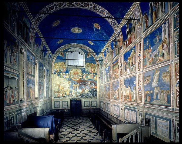 View of the chapel looking towards The Last Judgement by Giotto di Bondone, Scrovegni (Arena) Chapel, Padua, Italy (photo)