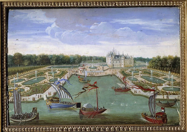 View of the Chateau de Chantilly and the beds taken from the Vertugadin Anonymous