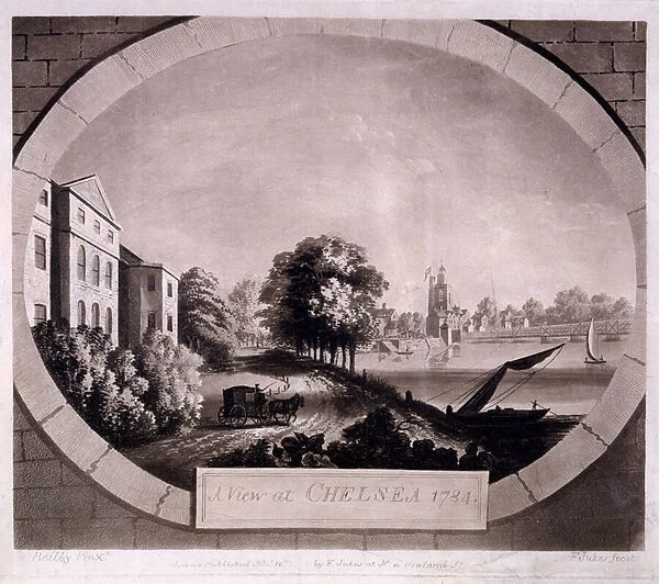 View at Chelsea, print made by F. Jukes, 1784 (aquatint engraving)