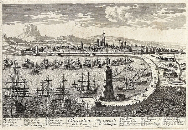 View of the city and the port of Barcelona in the 18th century