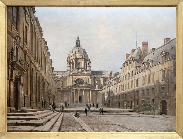 View of the courtyard of the old Sorbonne in 1886, the old ensemble of the Sorbonne built in the 17th century at the request of Richelieu was destroyed to be rebuilt and enlarged between 1885 and 1901