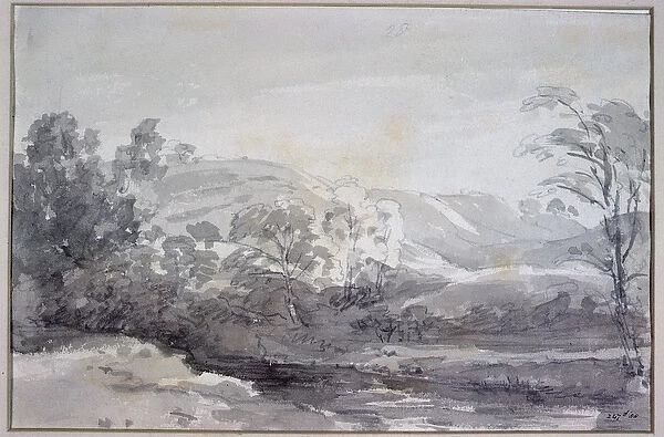A View in Derbyshire (monochrome watercolour)