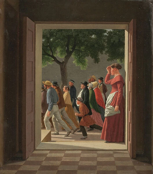 View through a Door to Running Figures, 1845 (oil on canvas)
