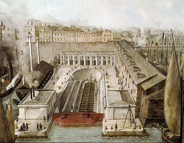 View of the dry hold of the port of Naples inaugurated in 1852