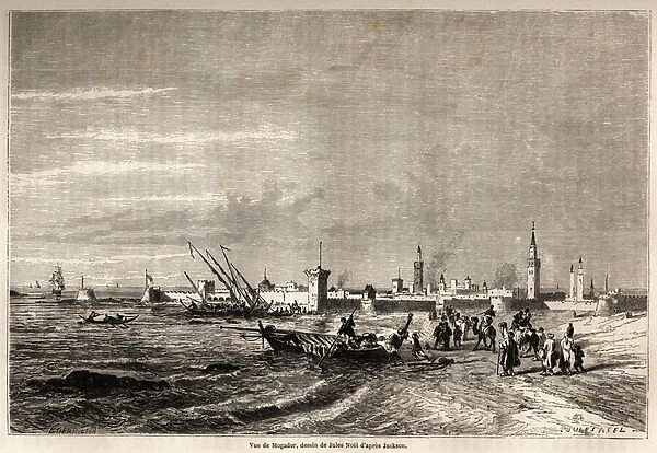 View of Essaouira (formerly Mogador), drawing by Jules Noel (1810-1881), to illustrate Mr