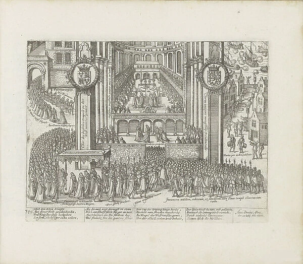 View of the exterior of Westminster Abbey during the coronation of James I, 1603-04 (copper engraving)