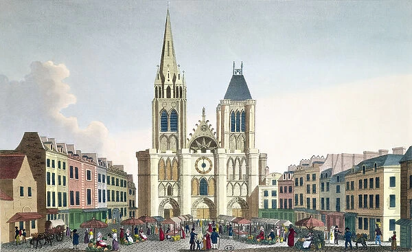 View of the Facade of the Church of Saint-Denis near Paris, c. 1820 (colour engraving)