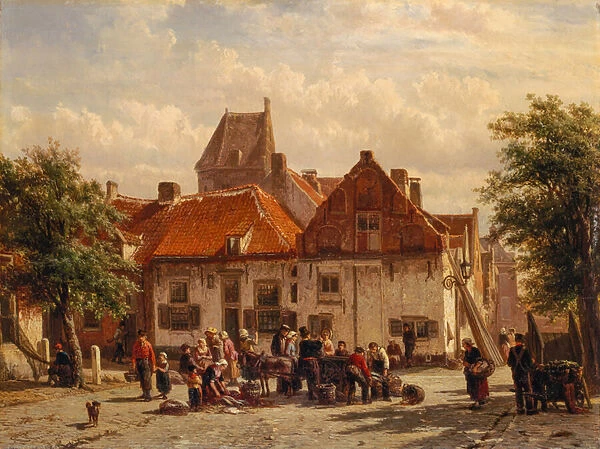 View of the Fish Market, Harderwijck, 1864 (oil on panel)