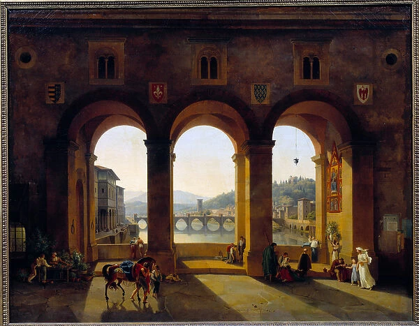 View of Florence Ponte Vecchio. Painting by Theodore Turpin De Crisse (1782-1859), 1812