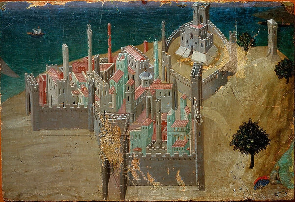 View of a fortified town near the sea Detail. Detrempe on wood by Ambrogio Lorenzetti