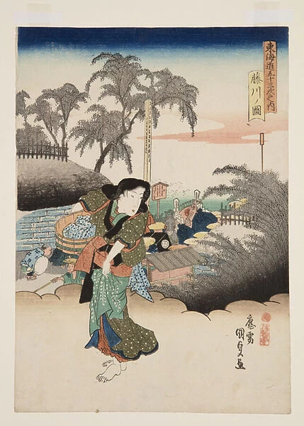 View of Fujikawa (Fujikawa no zu) (colour woodblock print)