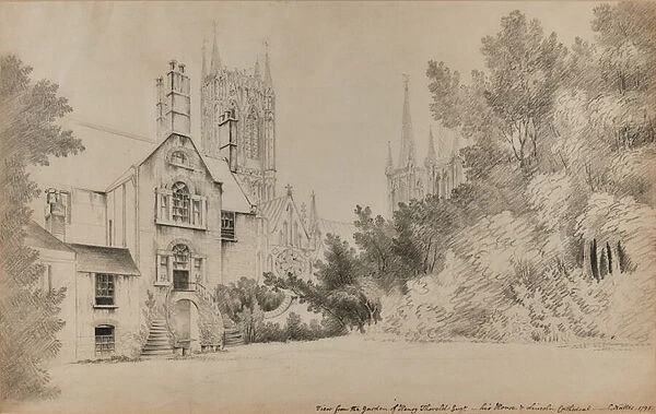 View from the garden of Henry Thorold, Esq. his house & Lincoln Cathedral, 1795 (Pencil)