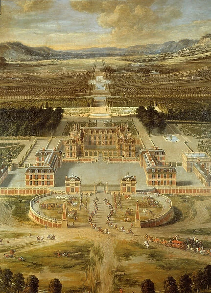 View of the gardens of the castle of Versailles, taken from the Avenue de Paris in 1668