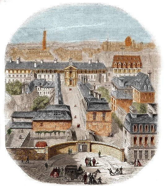 View of the Gobelins tapestry factory in Paris, with the Capuchins convent