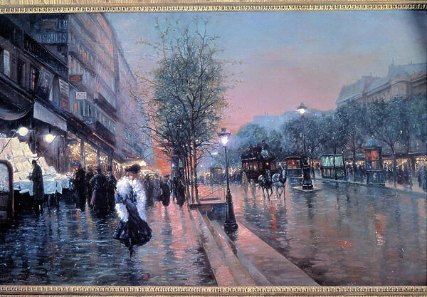 View of the Grands Boulevards in Paris Painting by Fausto Giusto (20th century)