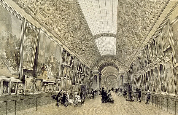 View of the Great Gallery at the Louvre, c. 1850-70 (colour litho)