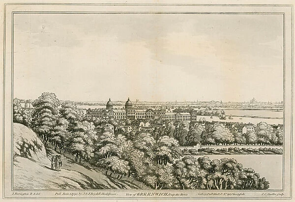 A view of Greenwich, London, and up the River Thames (engraving)