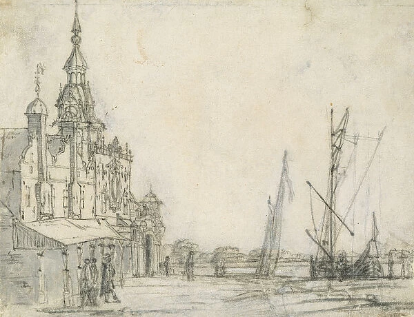 View of the Groothoofdspoort from the north-east, Dordrecht, 1618 (chalk on paper)