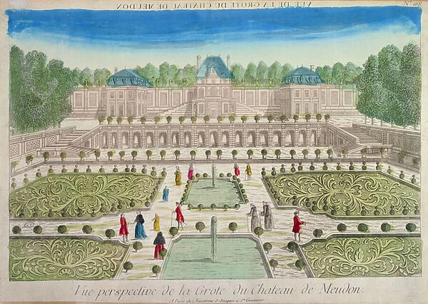 View of the Grotto at the Chateau of Meudon (coloured engraving)