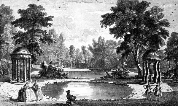 A View of the Grotto and two shell temples, Stowe House Gardens, engraved by George Bickham