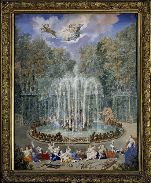 View of the grove of the star or mountain of water in the gardens of Versailles with