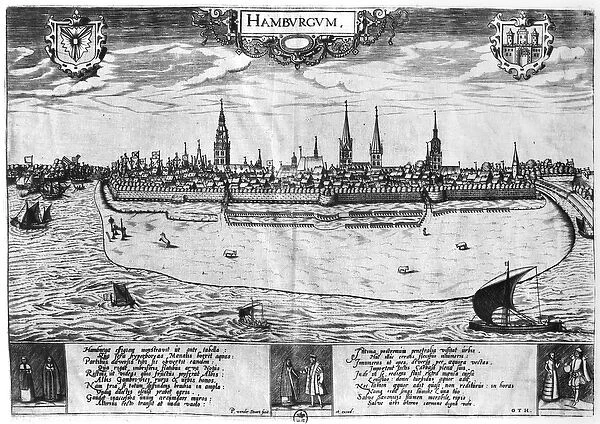 View of Hamburg (engraving) (b  /  w photo)