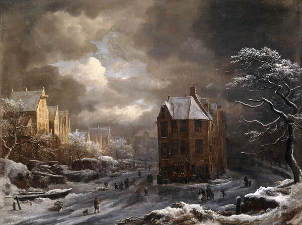 View of the Hekelveld, Amsterdam, in Winter, looking South, (oil on canvas)