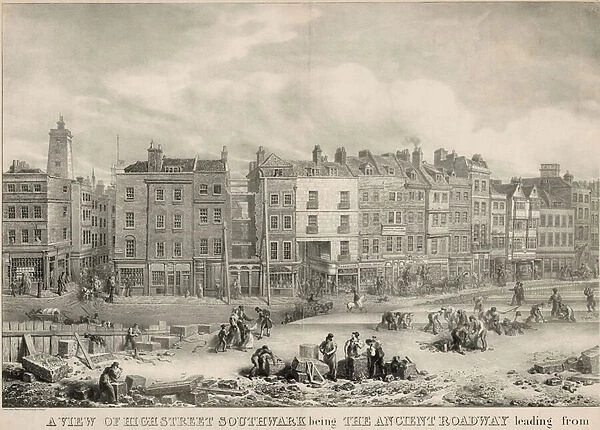 A view of High Street, Southwark, London, being the ancient roadway (engraving)