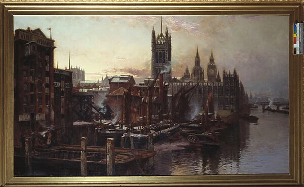 A View of the Houses of Parliament from the River Thames, London (oil on canvas)