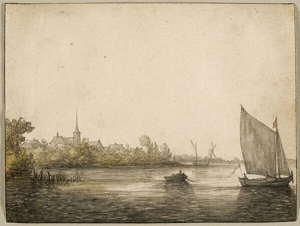 View of IJsselmonde Seen Across the New Ms, c. 1640 (black chalk
