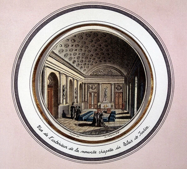 View of the interior of the Sainte Chapelle de Paris - engraving, 18th century