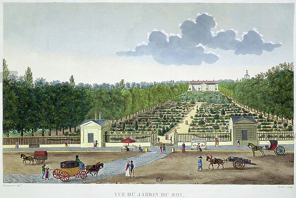 View of the Jardin du Roi in Paris from the bridge of Austerlitz, engraved by Claude Fortier (1775-1835) (colour engraving)