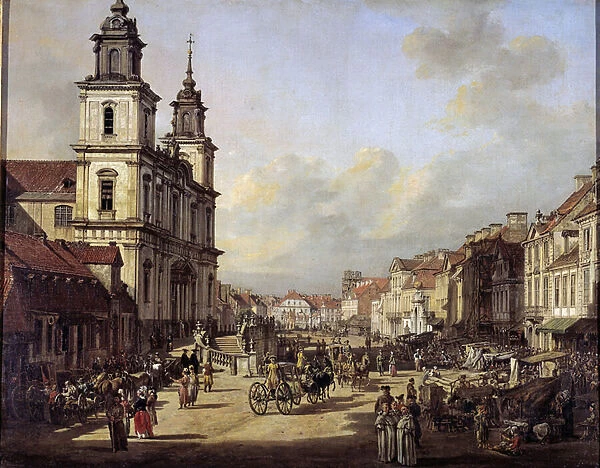 View of Krakowskie Street from Nowyswiat Street in Warsaw in 1778 Painting by Bernardo