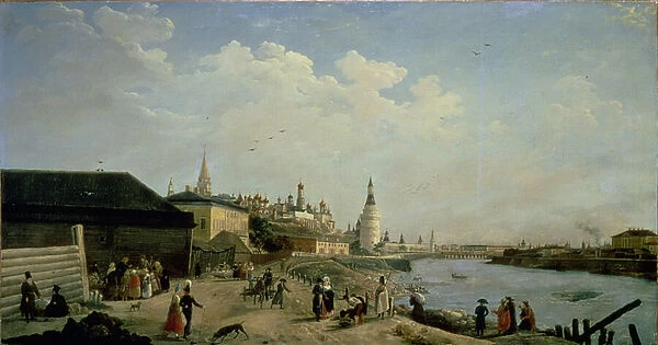 View of the Kremlin from the Kamenniy Bridge, Moscow (oil on canvas)