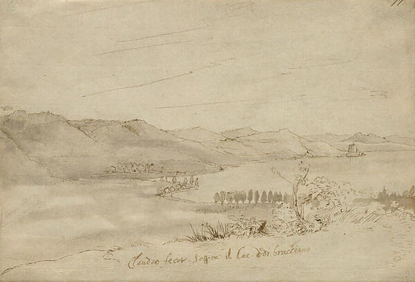 A View of Lake Bracciano, c. 1638-39 (pen & brown ink with grey wash on beige laid paper)
