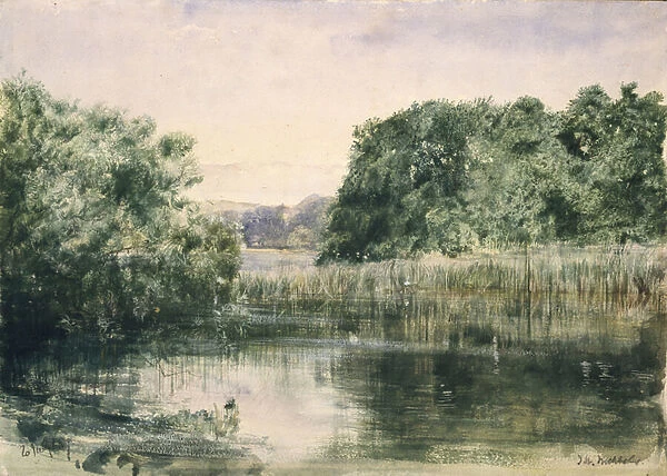 View of a Lake with Trees, 1857 (watercolour on paper)