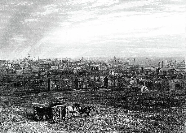 View of Leeds, Yorkshire in the early 19th century. (engraving)