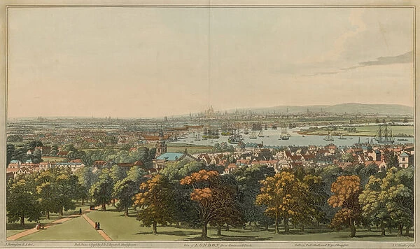 View of London from Greenwich Park (coloured engraving)