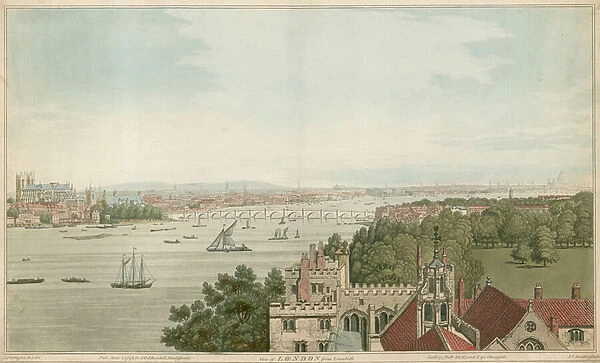View of London from Lambeth (coloured engraving)