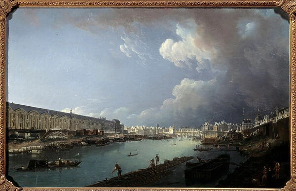 View of the Louvre and the Ile de la Cite taken from the Pont Royal Painting by Pierre