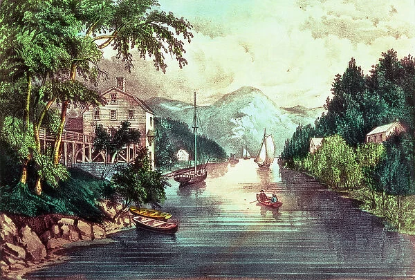 View on Montgomery Creek (colour litho)