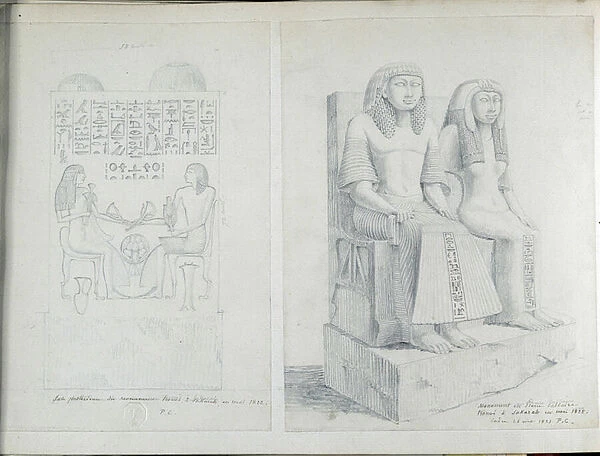 View of monuments found in Saqqara (Sakkara) in 1822. Drawing by Pascal Coste (1787-1879), 1825. Mediterranean Archeology Museum, Marseille