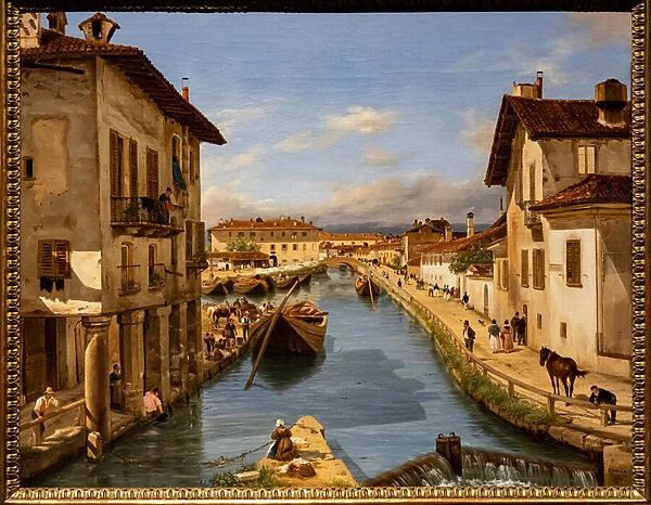 View of the Naviglio Canal from the bridge of St. Mark, c. 1850 (oil on canvas)