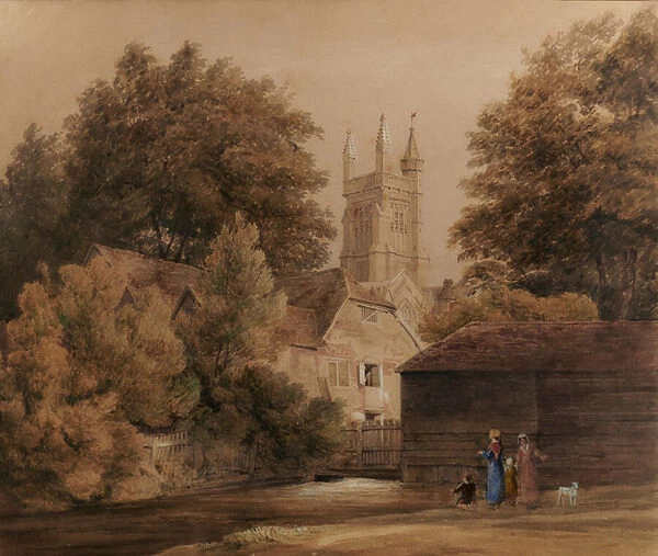 View near Winchester (Cathedral in background), 1800-65 (Watercolour)