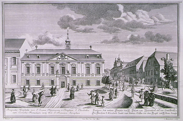 View of the new hospital of St. John Nepomuk, Vienna engraved by Karl Remshard (1678-1735) (engraving)
