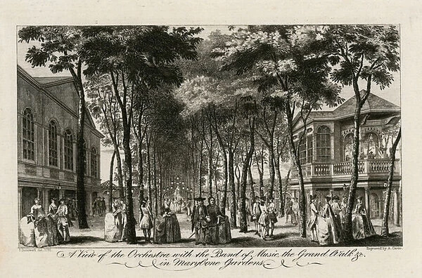 A view of the orchestra with the band of music, the Grand Walk etc in Marylebone Gardens (engraving)