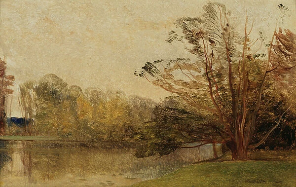 View in Painshill Park, Surrey (oil on board)